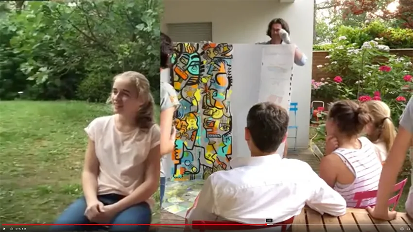 Dévoilement d'une fresque de street art colorée réalisée par une famille recomposée avec l'artiste aNa.
