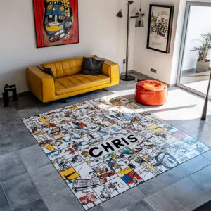 Impression fresque digitale sur linoléum dans un salon autour du prénom Chris