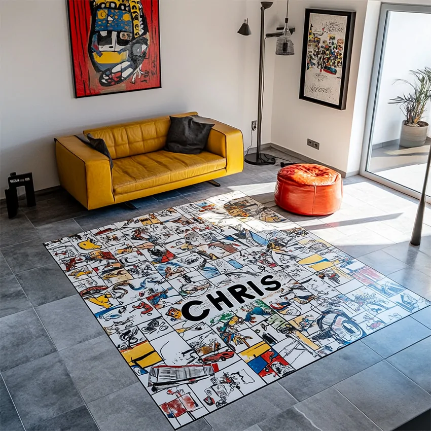 Impression fresque digitale sur linoléum dans un salon autour du prénom Chris