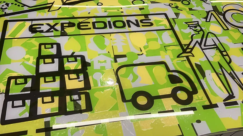 Un détail de la fresque des passions à Genève en Suisse réalisée avec 100 participants pour célébrer les 10 ans de la société et l'inauguration des nouveaux locaux.