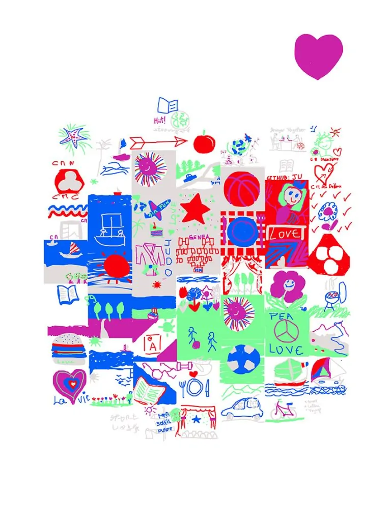 Le fond signé aNa imaginée pour la fresque coopérative Paris est composé de tous les dessins des participants en digital à distance