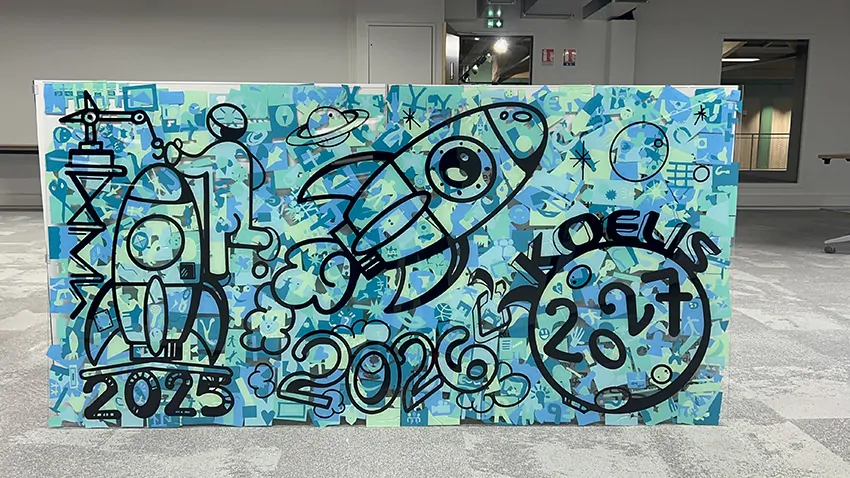 Le résultat de l'animation fresque team building 1000x2000mm à plat sur plexi