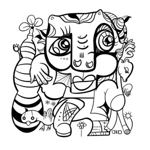 Le dessin noir et blanc de aNa artiste créé pour le cadeau anniversaire art numérique pour femme de 50 ans