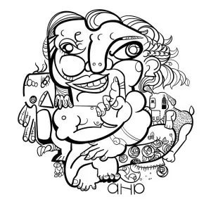 Le dessin noir et blanc du cadeau anniversaire artistique digital 50 ans imaginé à distance par aNa artiste