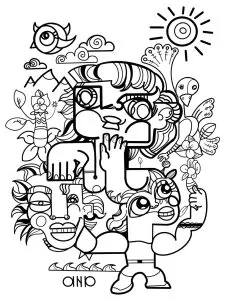 Dessin noir et blanc conçu par aNa artiste pour une animation fresque hybride lors d'une AG Assemblée générale à Paris