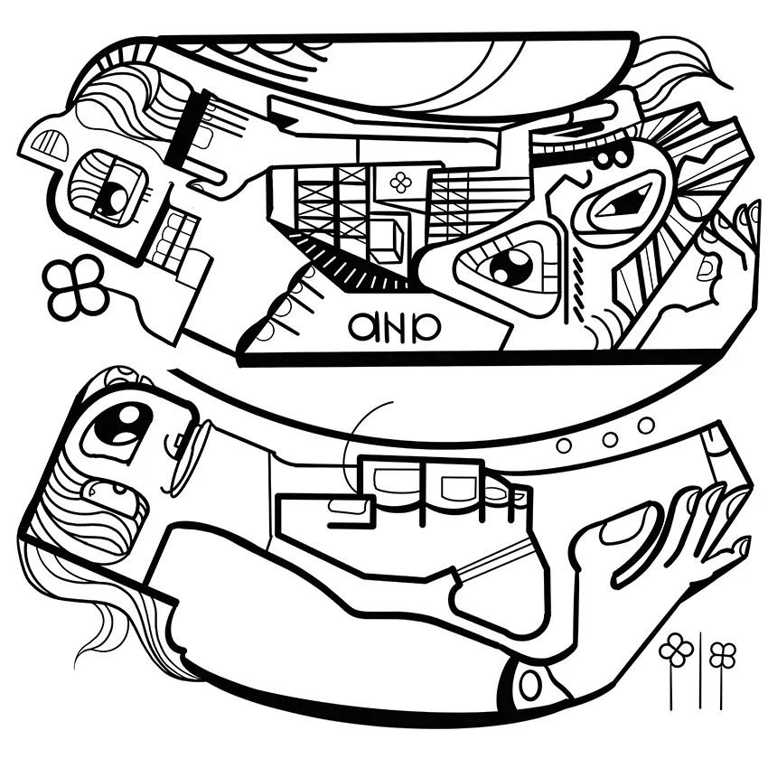 Le dessin noir et blanc de l'artiste aNa conçu pour l'animation grande fresque inaugurale My Art Box à Albi