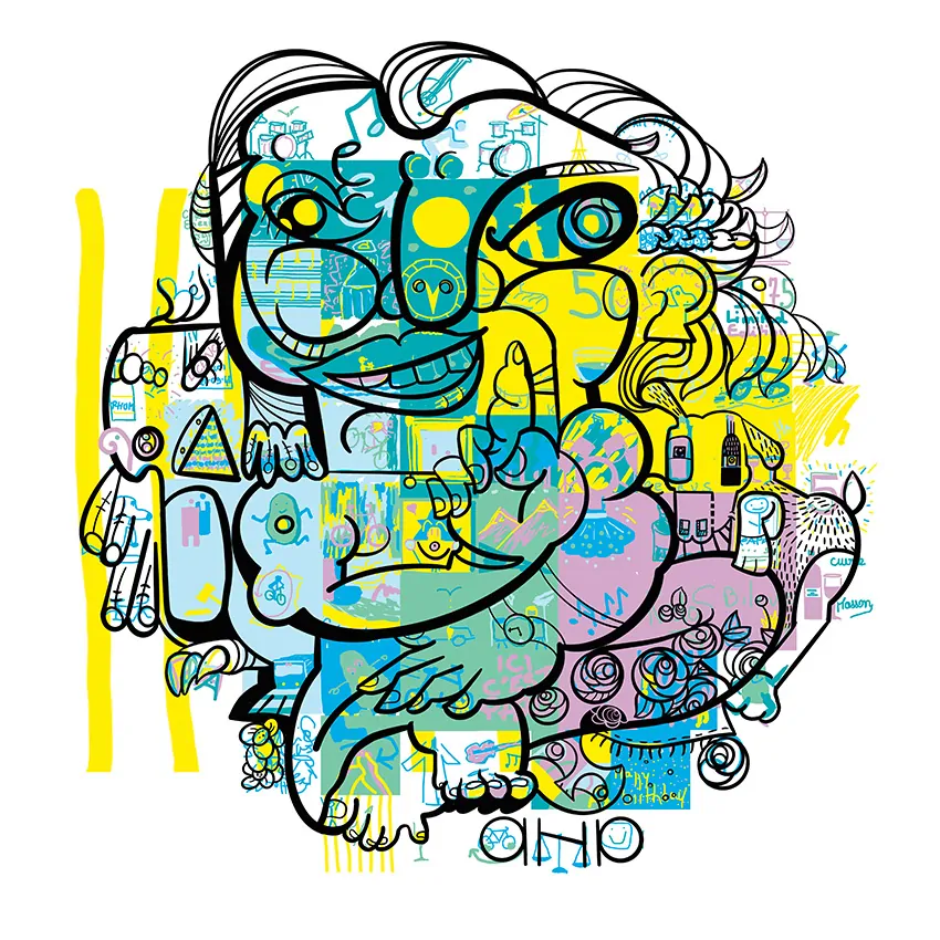 La fresque digitale du cadeau anniversaire artistique digital 50 ans imaginé par aNa artiste à distance