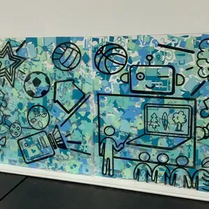 La fresque intégration éco-responsable réalisée à Poitiers avec des formateurs en intégration est composée de 2 formats 1000x1000mm pour être exposée dans un angle