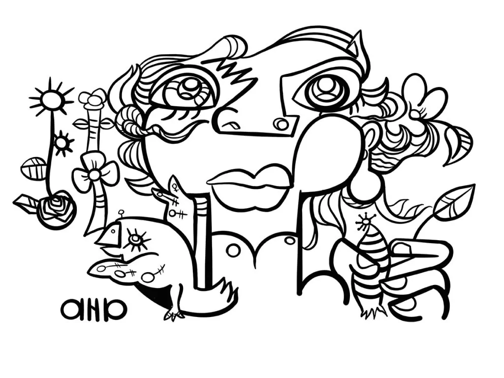 Le dessin noir et blanc de la fresque digitale à Lyon dessinée par aNa artiste