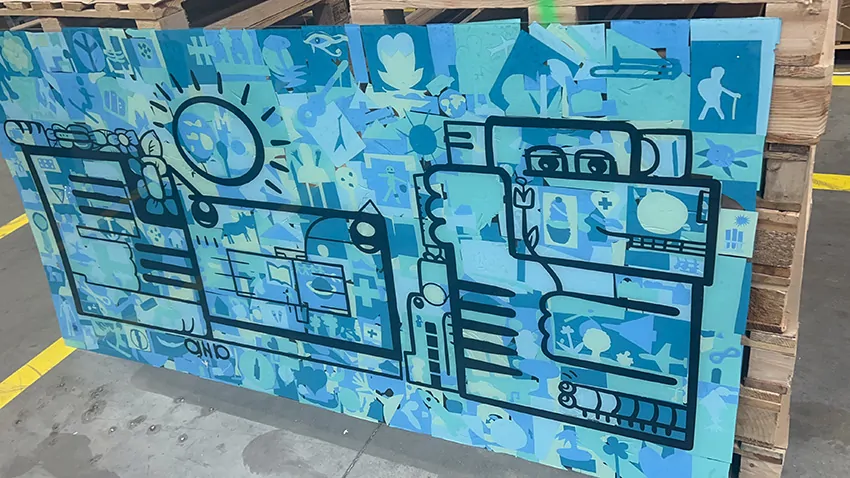 La fresque aNa imaginée pour une animation team building artistique à Saint Etienne animée par Christophe Chazot et disponible à tarif unique dans toute la France