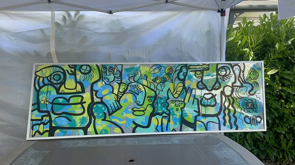 La fresque en garden party à Grenoble réalisée par aNa et encadrée sur place