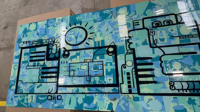 Une fresque aNa terminée lors d'une animation écologique en team building artistique à Saint Etienne animé par Christophe Chazot