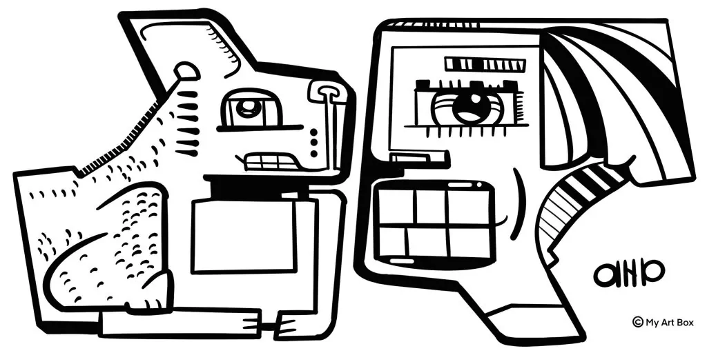 Le dessin noir et blanc de aNa pour fresque pour formateurs à Rouen sobre et éco-responsable