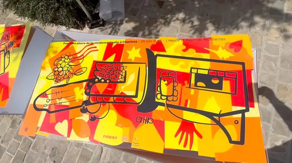 Le résultat final des fresques éco-responsables en pose de première pierre à Chartres une fois dévoilé en couleurs