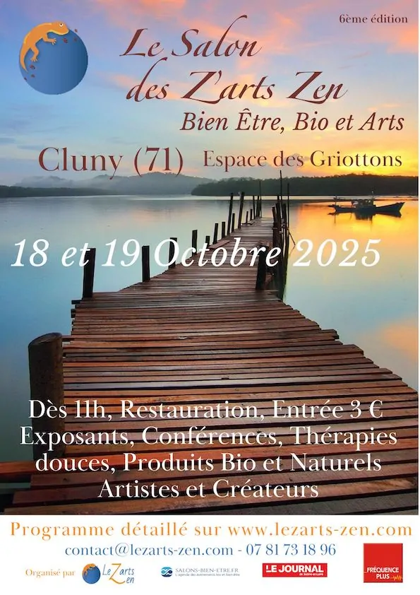 L'affiche du salon les arts zen Cluny édition 2025 qui accueille aNa et Christophe Chazot et My Art Box