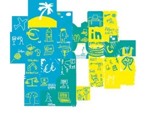 Les dessins des participants à animation digitale mis en forme par aNa artiste pour créer sa fresque