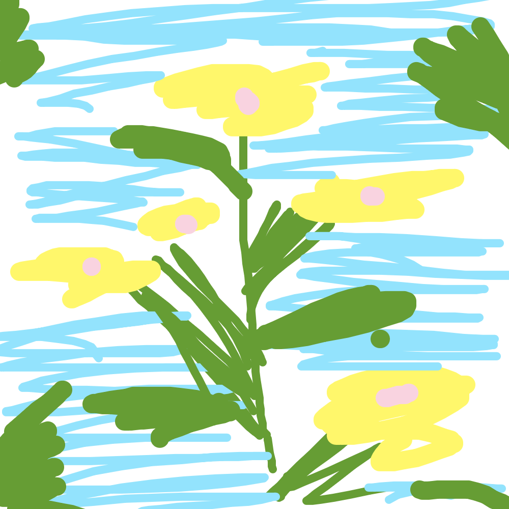 Land art digital fleurs jaunes sur fond bleu