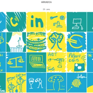 L'animation mosaïque digitale à distance de tous les dessins des participants à l'animation digitale anniversaire par aNa que l'on peut diffuser en direct sur écran.