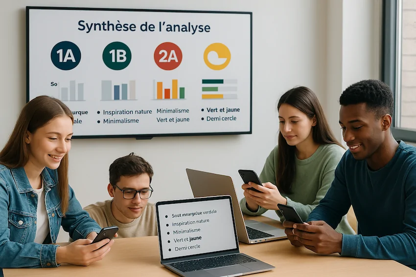 4 élèves génèrent La synthèse générée par une IA pour créer un logo ensemble