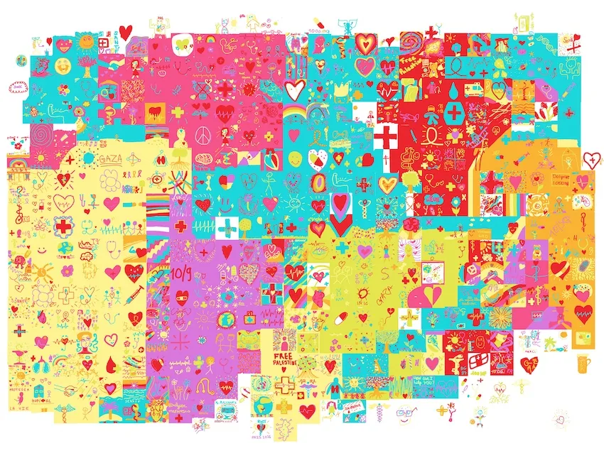 Le fond des dessins des participants à l'animation digitale pour étudiants à distance et assemblé par aNa artiste