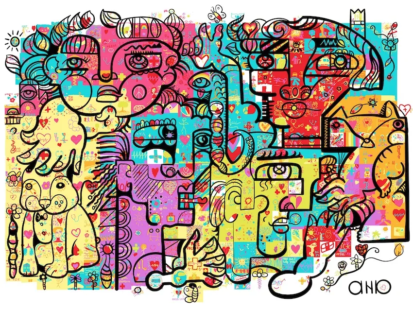 La fresque aNa artiste de l'animation digitale pour étudiants à distance PASS 2025 dans le cadre de sa démarche artistique d'anthropotekhné