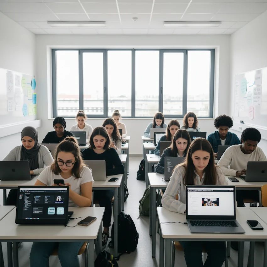 Une classe travailla a La synthèse générée par une IA pour co-créer un logo d'établissement