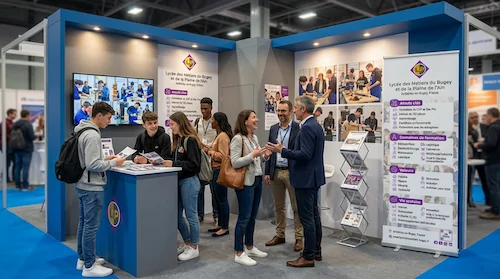 Le stand du lycée au salon étudiant généré par intelligence artificielle